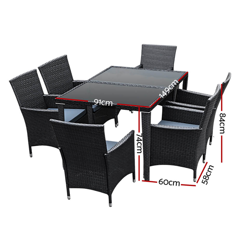 Daintree | Black Outdoor Rattan Wicker 6 Seater Dining Set | Black