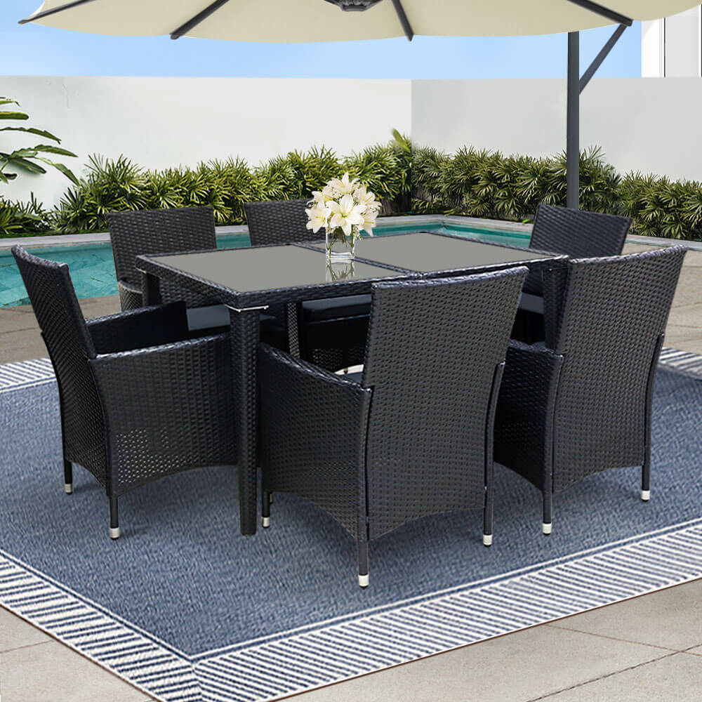 Daintree | Black Outdoor Rattan Wicker 6 Seater Dining Set | Black