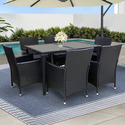 Daintree | Black Outdoor Rattan Wicker 6 Seater Dining Set | Black