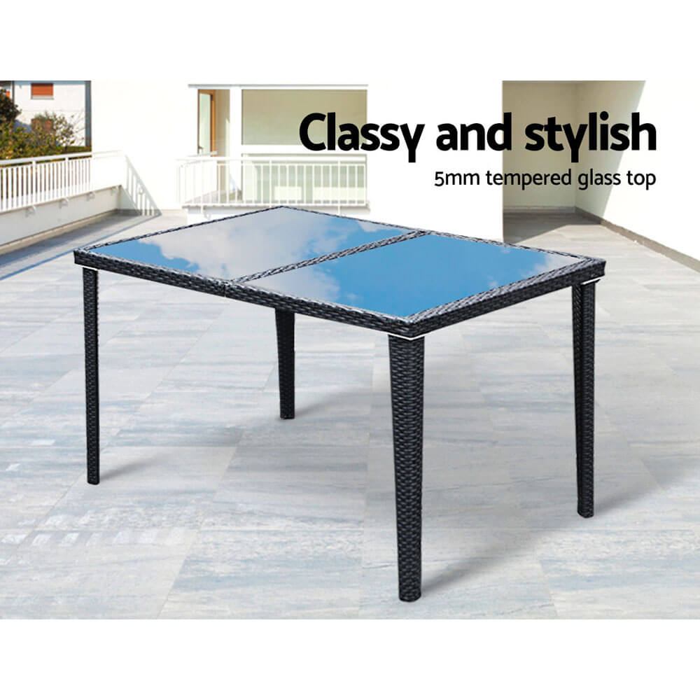 Daintree | Black Outdoor Rattan Wicker 6 Seater Dining Set | Black