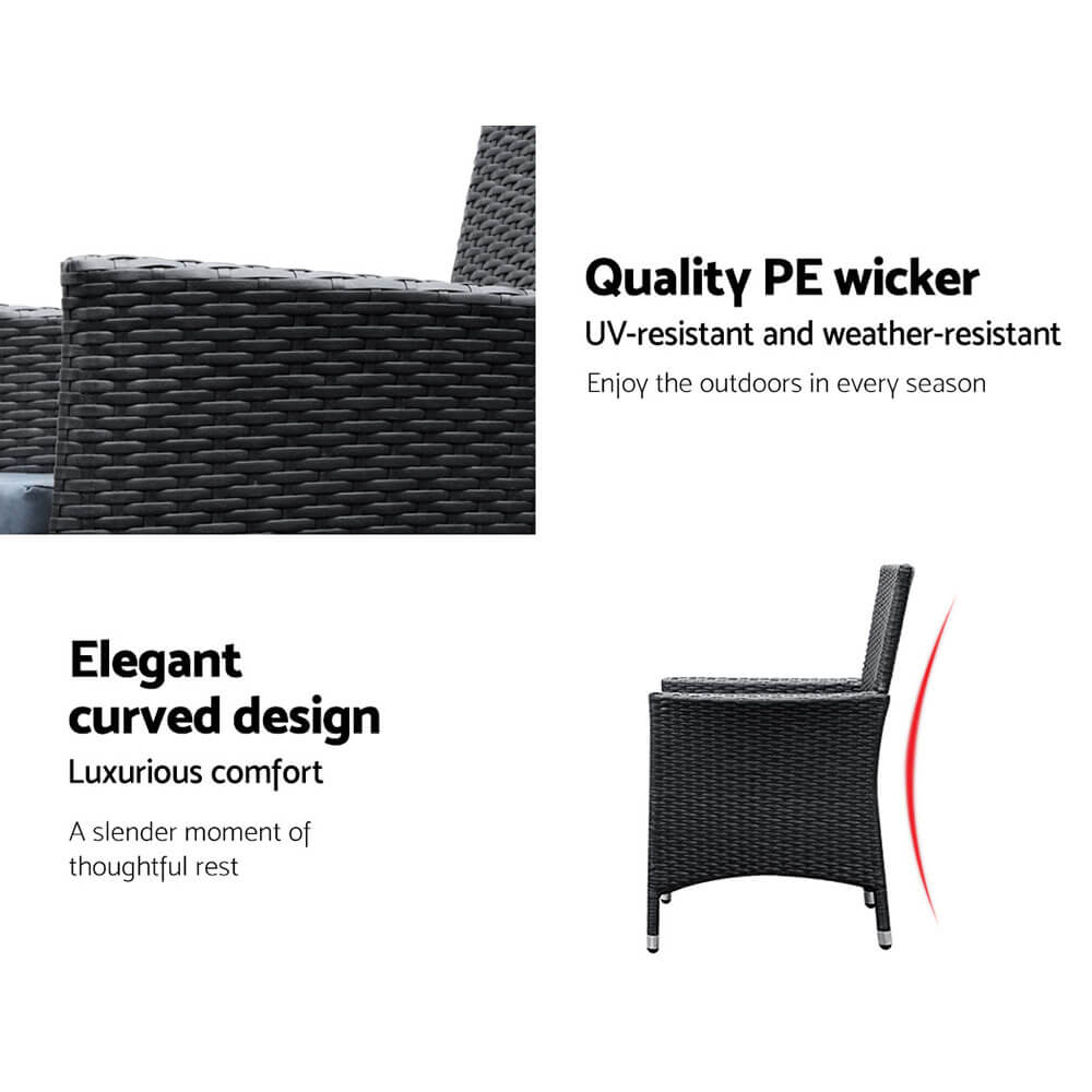 Daintree | Black Outdoor Rattan Wicker 6 Seater Dining Set | Black