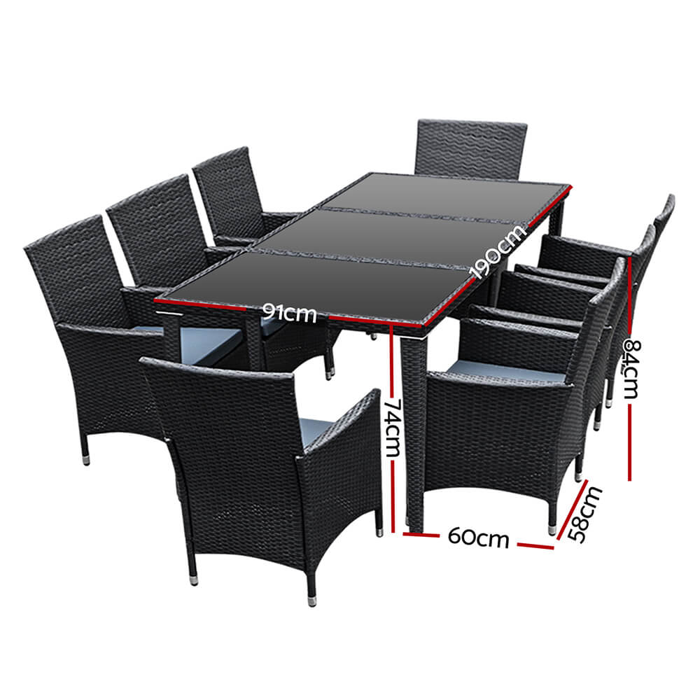 Daintree | Black Outdoor Rattan Wicker 8 Seater Dining Set | Black