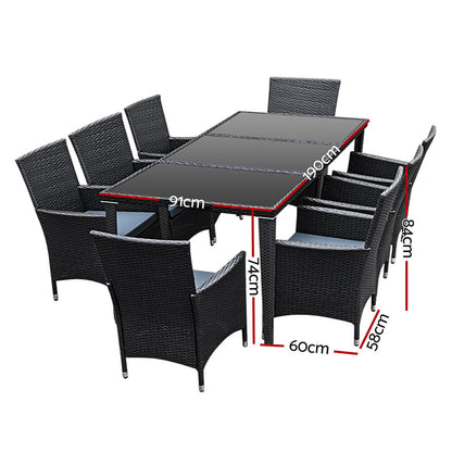 Daintree | Black Outdoor Rattan Wicker 8 Seater Dining Set | Black
