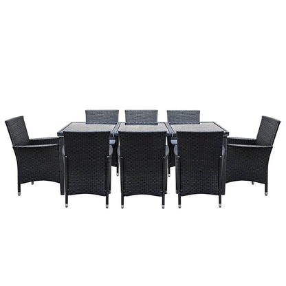 Daintree | Black Outdoor Rattan Wicker 8 Seater Dining Set | Black
