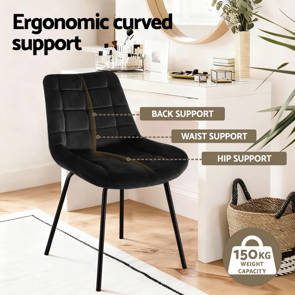 Davenport | Modern Metal Black Beige Velvet Dining Chairs | Black