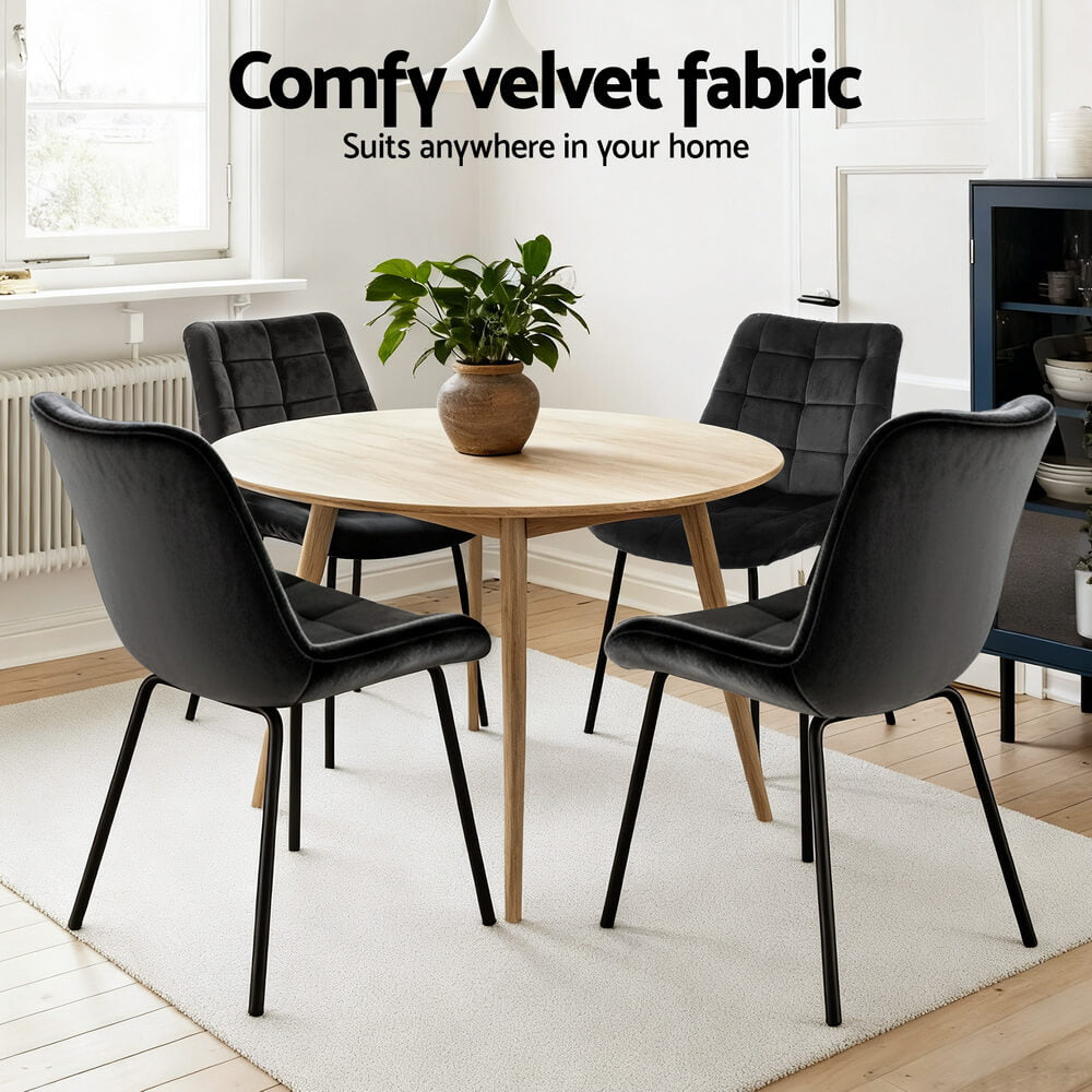 Davenport | Modern Metal Black Beige Velvet Dining Chairs | Black
