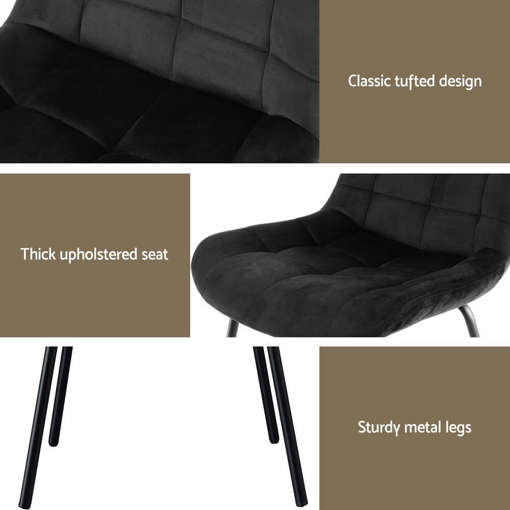 Davenport | Modern Metal Black Beige Velvet Dining Chairs | Black