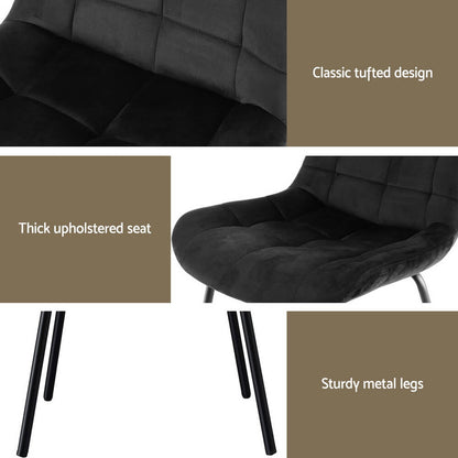 Davenport | Modern Metal Black Beige Velvet Dining Chairs | Black