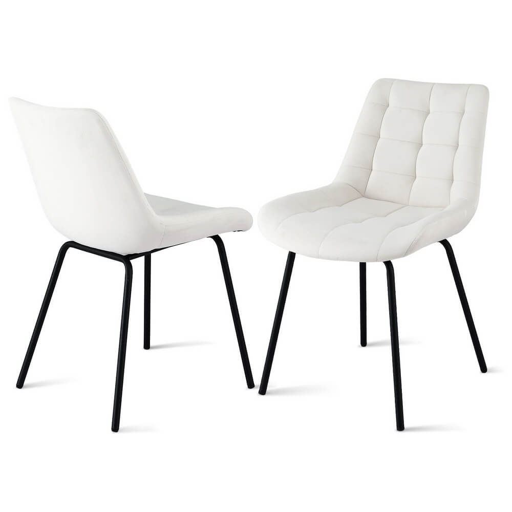 Davenport | Modern Metal Black Beige Velvet Dining Chairs | Beige