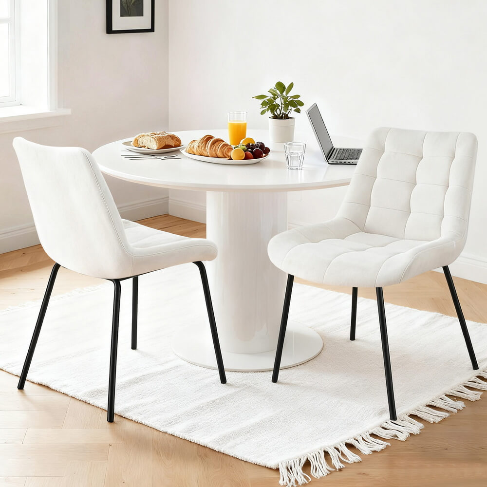 Davenport | Modern Metal Black Beige Velvet Dining Chairs | Beige