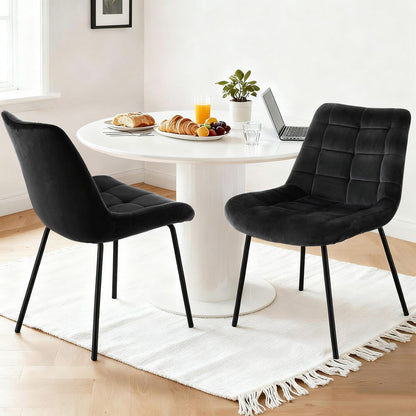 Davenport | Modern Metal Black Beige Velvet Dining Chairs | Black
