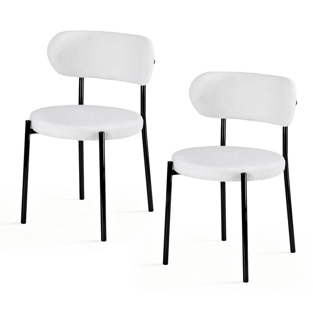 Delta | Modern White Sherpa Fabric Metal Dining Chairs | Set Of 2 | White
