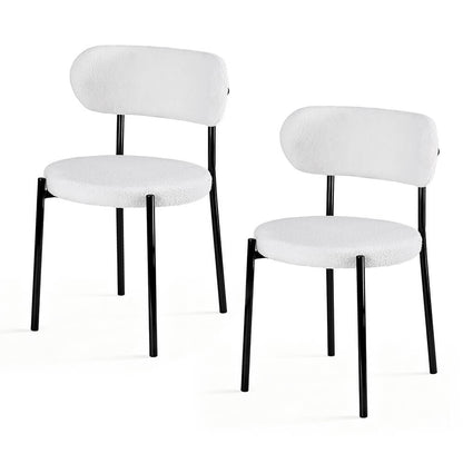 Delta | Modern White Sherpa Fabric Metal Dining Chairs | Set Of 2 | White