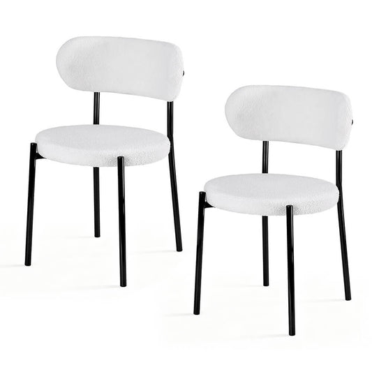 Delta | Modern White Sherpa Fabric Metal Dining Chairs | Set Of 2 | White