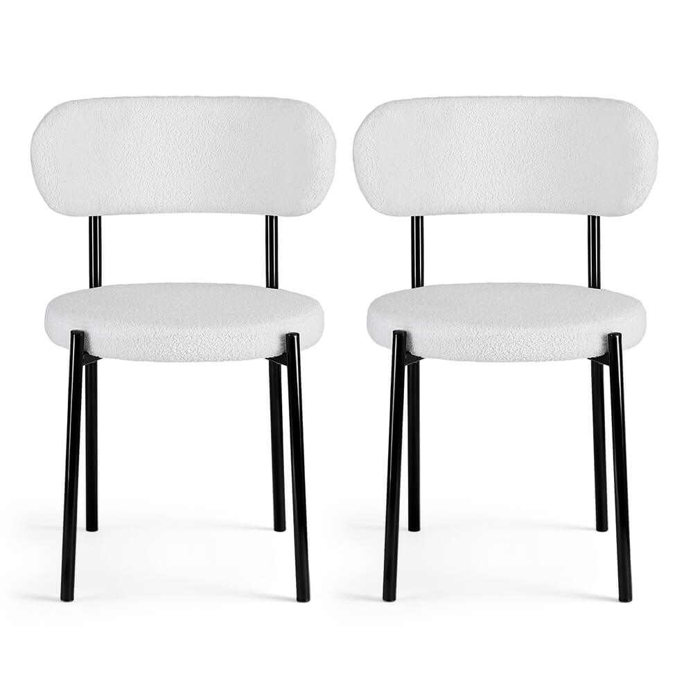 Delta | Modern White Sherpa Fabric Metal Dining Chairs | Set Of 2 | White
