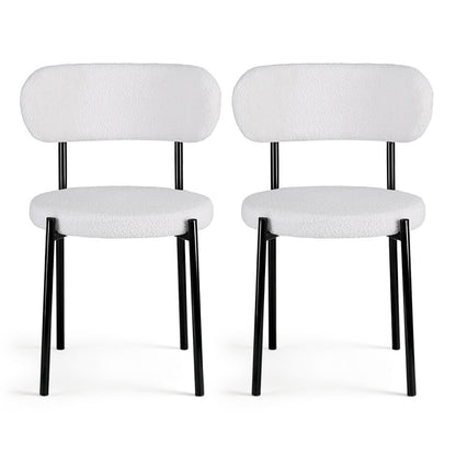 Delta | Modern White Sherpa Fabric Metal Dining Chairs | Set Of 2 | White