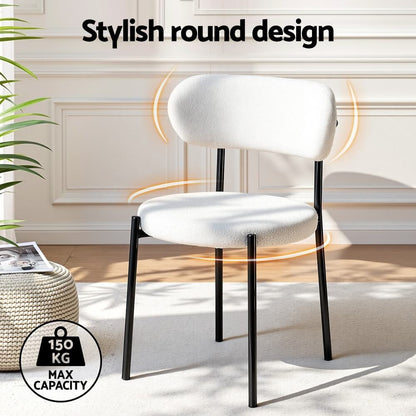 Delta | Modern White Sherpa Fabric Metal Dining Chairs | Set Of 2 | White