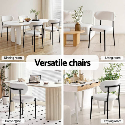 Delta | Modern White Sherpa Fabric Metal Dining Chairs | Set Of 2 | White