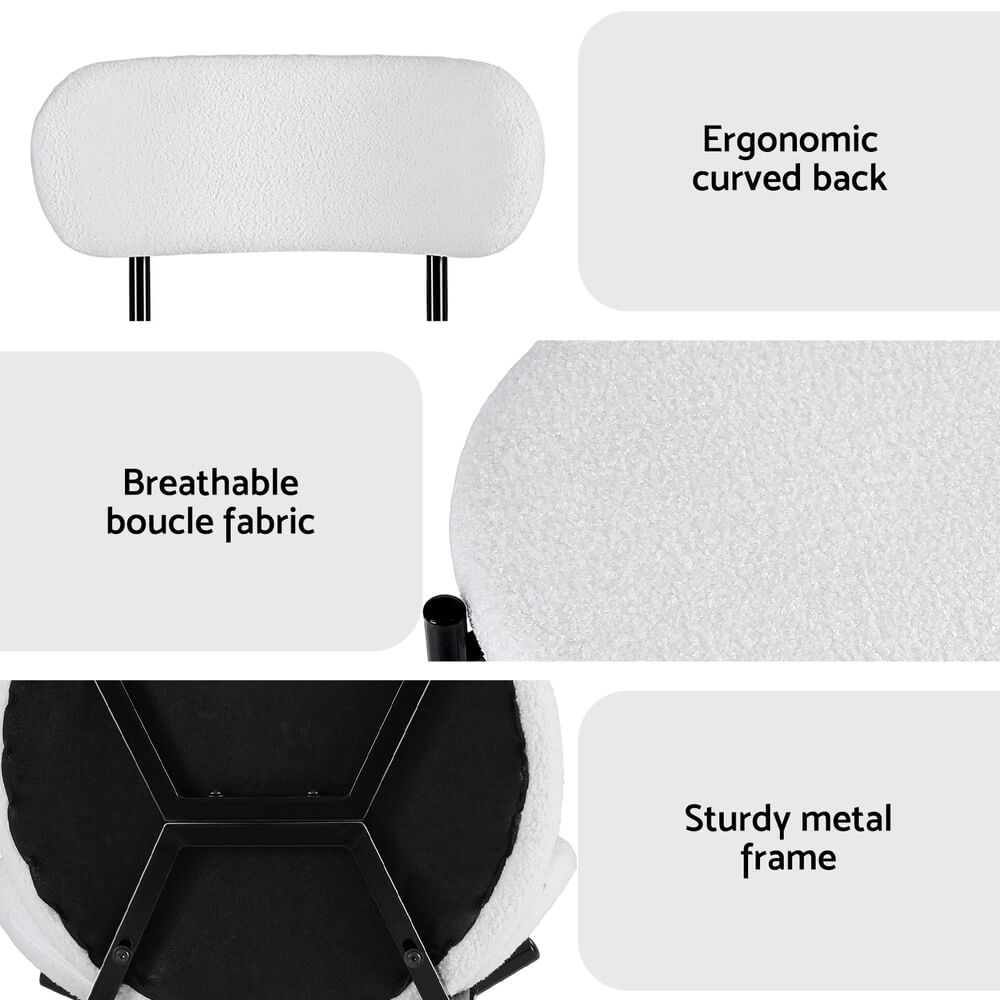 Delta | Modern White Sherpa Fabric Metal Dining Chairs | Set Of 2 | White