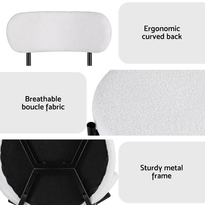Delta | Modern White Sherpa Fabric Metal Dining Chairs | Set Of 2 | White