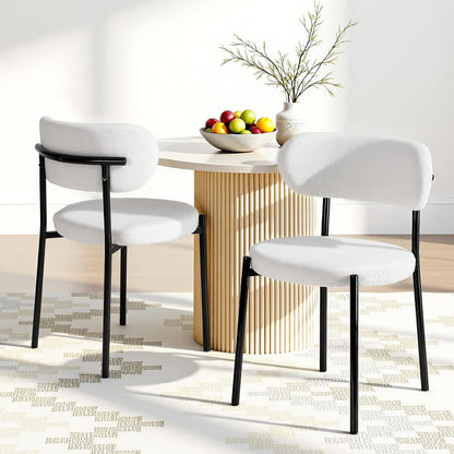Delta | Modern White Sherpa Fabric Metal Dining Chairs | Set Of 2 | White