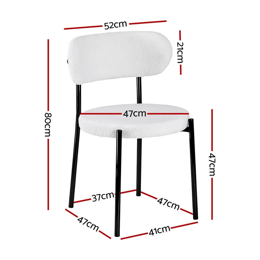 Delta | Modern White Sherpa Fabric Metal Dining Chairs | Set Of 2 | White