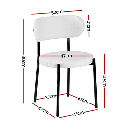 Delta | Modern White Sherpa Fabric Metal Dining Chairs | Set Of 2 | White