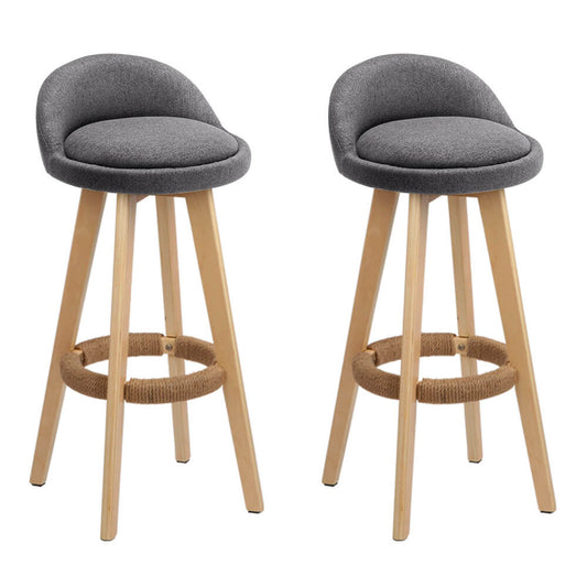 Grey Fabric Wooden Bar Stools Set Of 2
