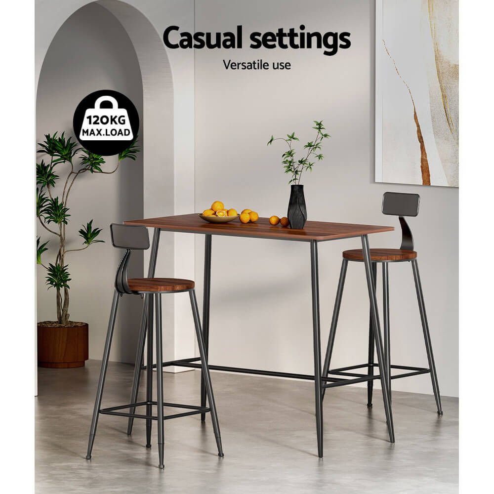 Denver | Industrial Brown Rectangular Wooden Metal Bar Stool Table | Natural