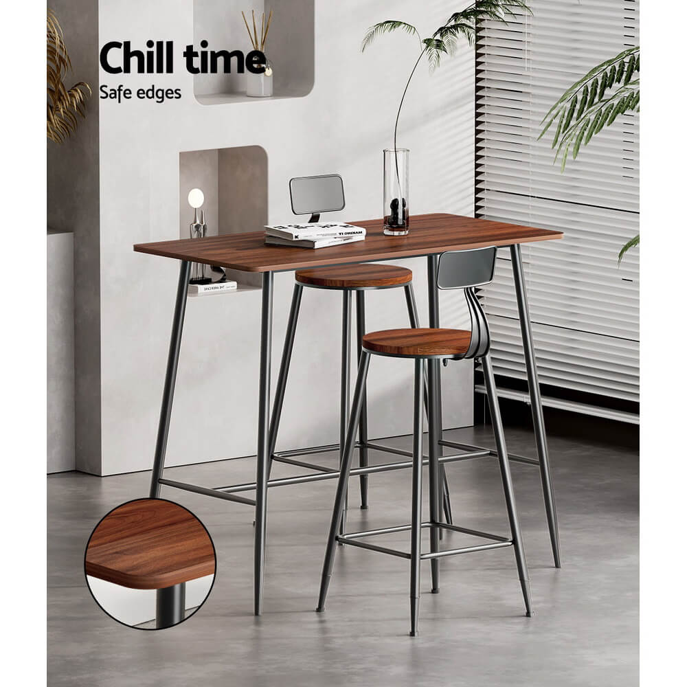 Denver | Industrial Brown Rectangular Wooden Metal Bar Stool Table | Natural