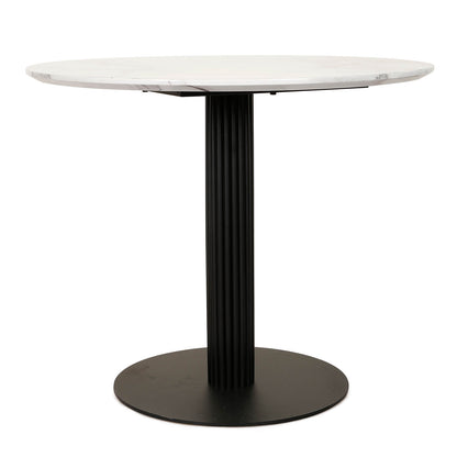 Denver | Marble Effect White 4 Seater Round Dining Table | White