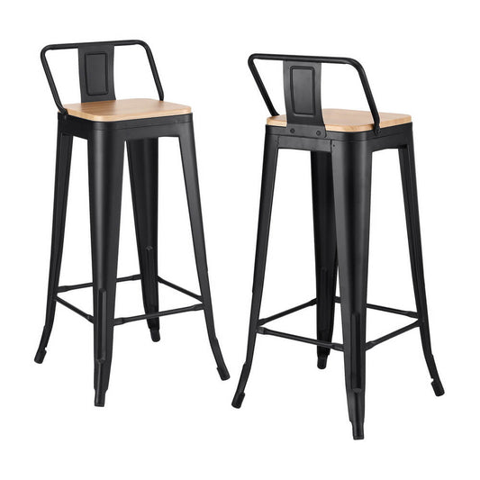 Derby | Industrial Stackable Wooden Metal Black 77cm Bar Stools | Set Of 2 | Black