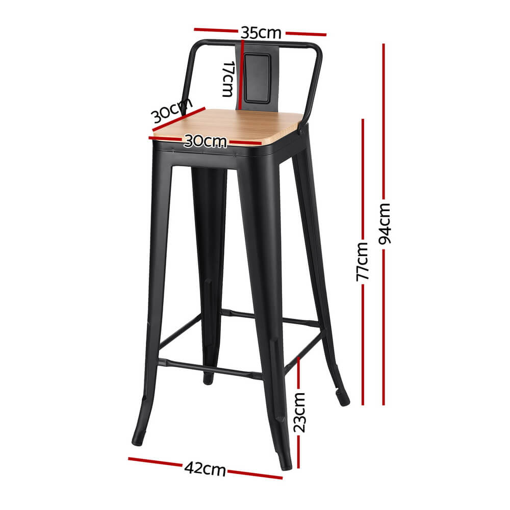 Derby | Industrial Stackable Wooden Metal Black 77cm Bar Stools | Set Of 2 | Black