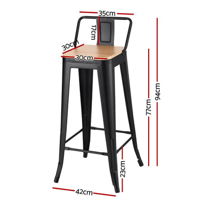 Derby | Industrial Stackable Wooden Metal Black 77cm Bar Stools | Set Of 2 | Black