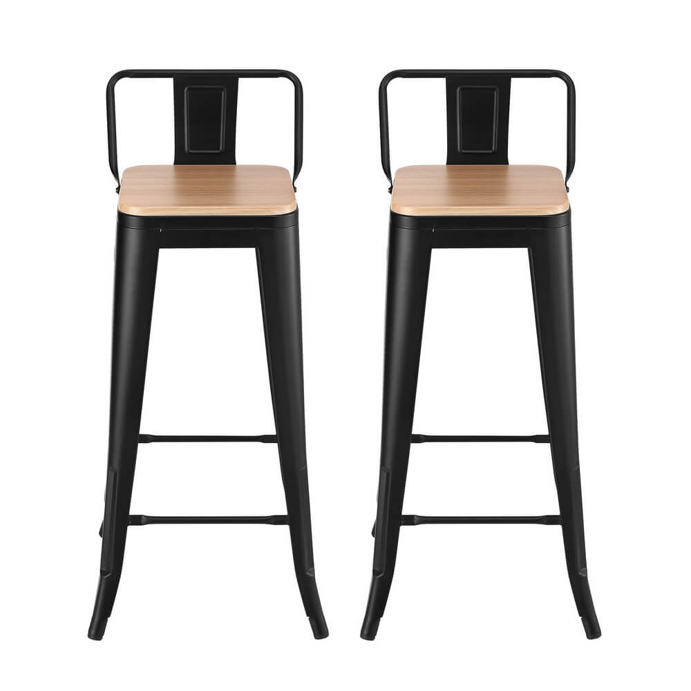 Derby | Industrial Stackable Wooden Metal Black 77cm Bar Stools | Set Of 2 | Black