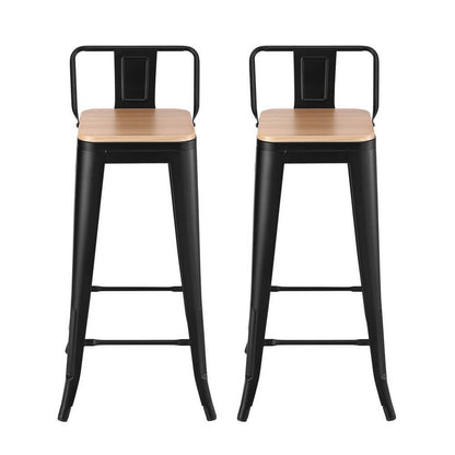 Derby | Industrial Stackable Wooden Metal Black 77cm Bar Stools | Set Of 2 | Black