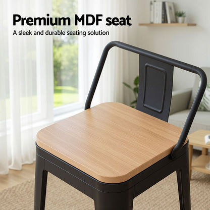 Derby | Industrial Stackable Wooden Metal Black 77cm Bar Stools | Set Of 2 | Black