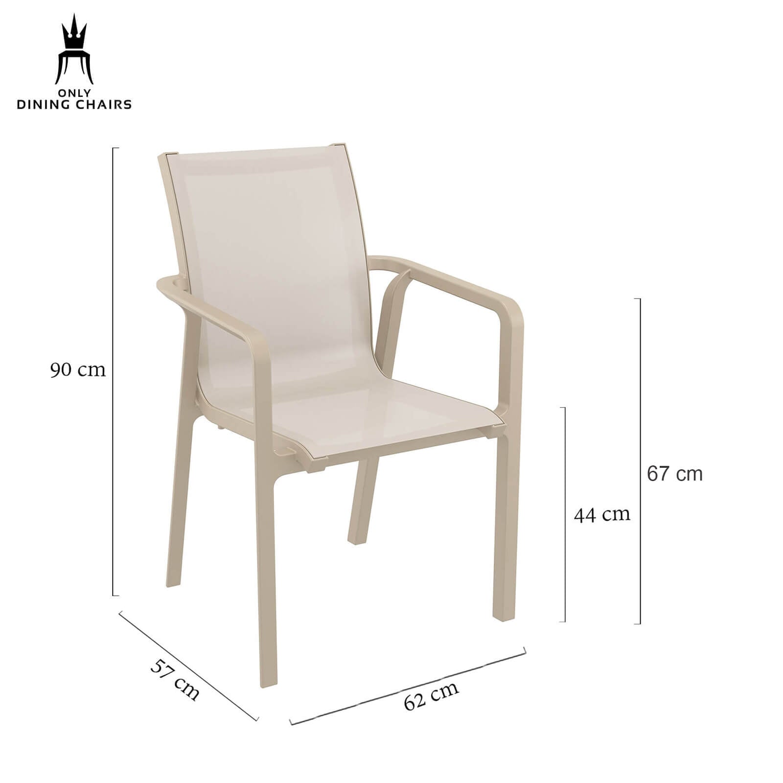 Derby | Modern, Stackable Outdoor Dining Chairs With Arms | Set Of 2 | Taupe