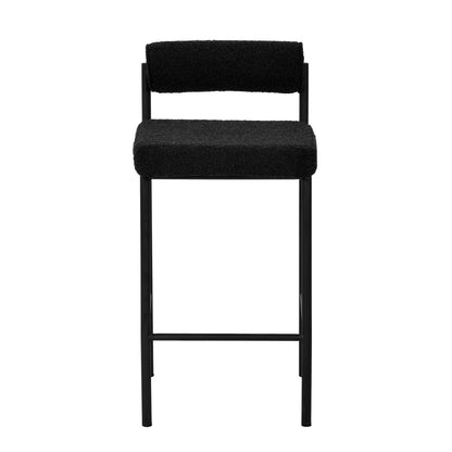 Duxton | Modern Metal Boucle Fabric PU Leather Bar Stools | Set Of 2 | Black