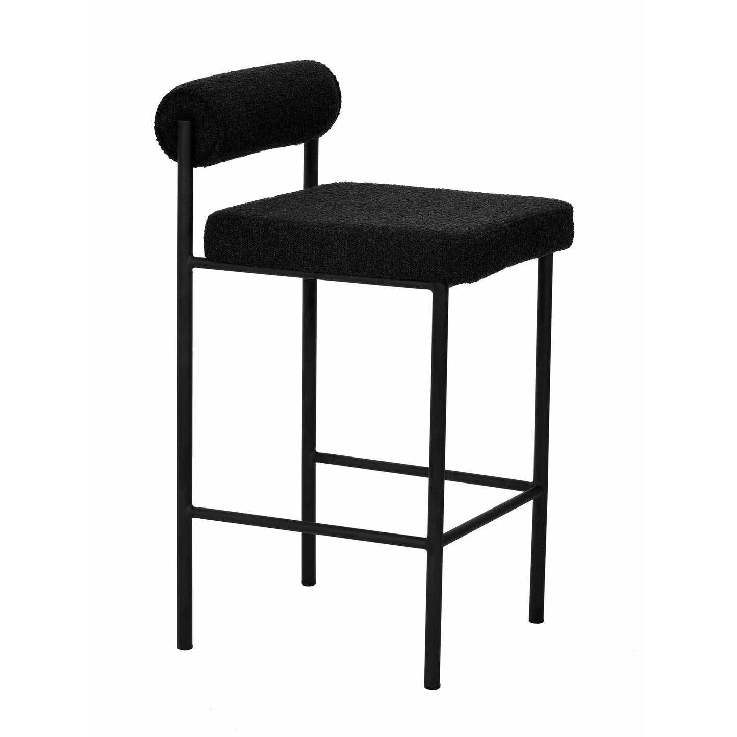 Duxton | Modern Metal Boucle Fabric PU Leather Bar Stools | Set Of 2 | Black