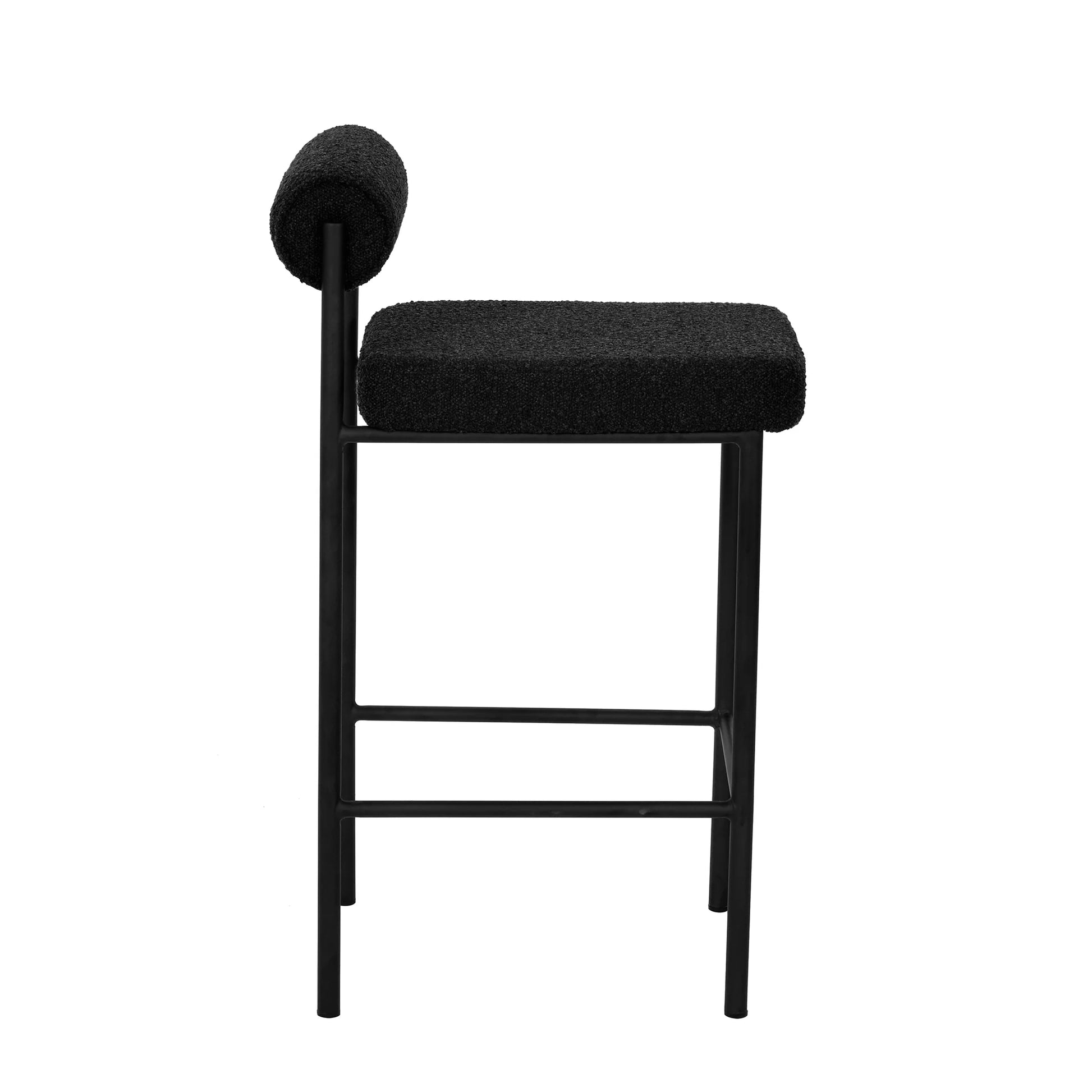 Duxton | Modern Metal Boucle Fabric PU Leather Bar Stools | Set Of 2 | Black