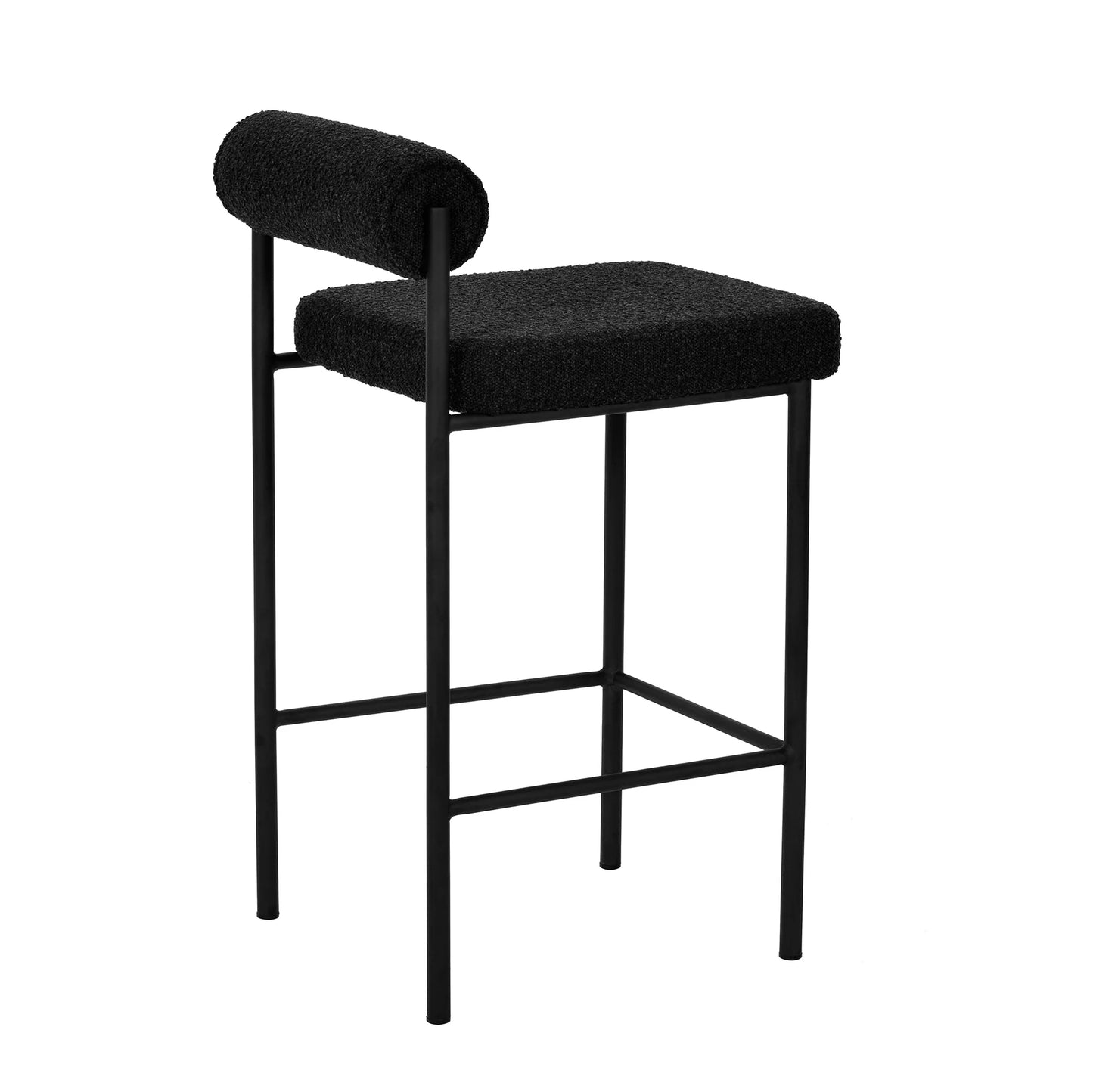 Duxton | Modern Metal Boucle Fabric PU Leather Bar Stools | Set Of 2 | Black