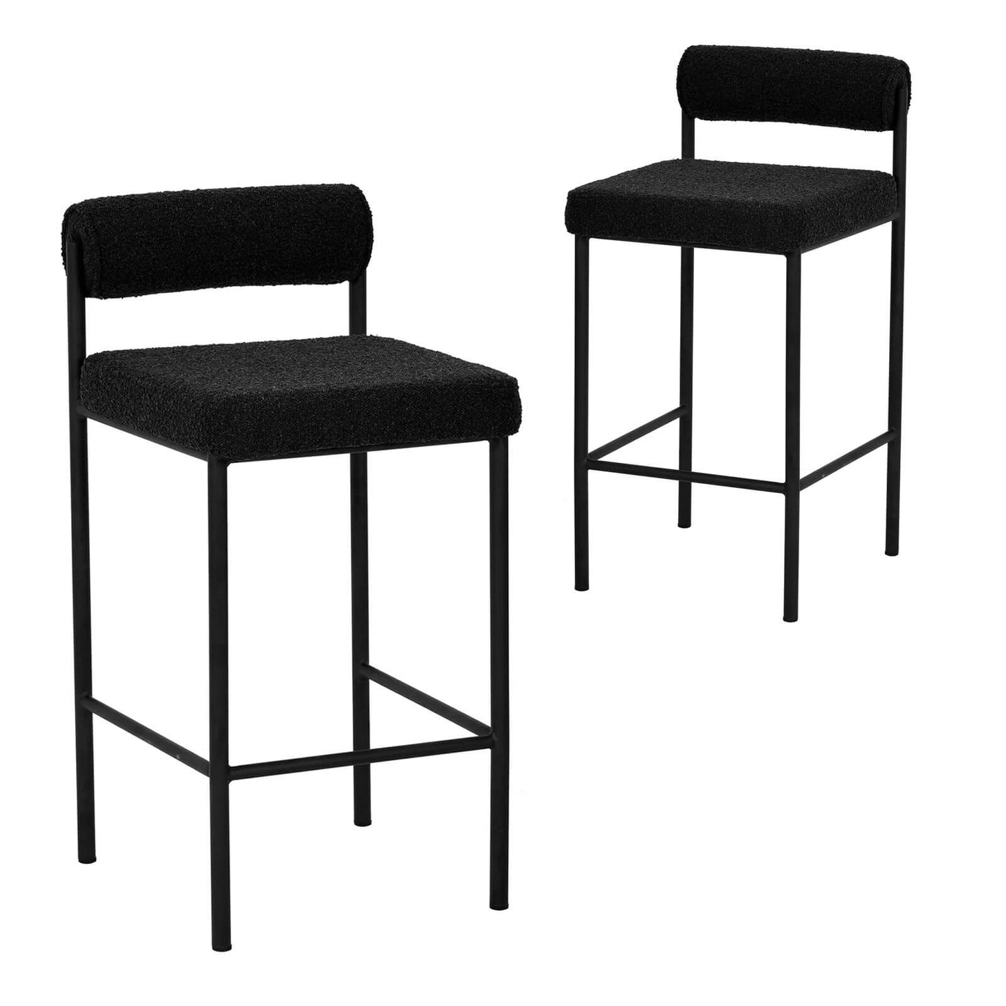 Duxton | Modern Metal Boucle Fabric PU Leather Bar Stools | Set Of 2 | Black