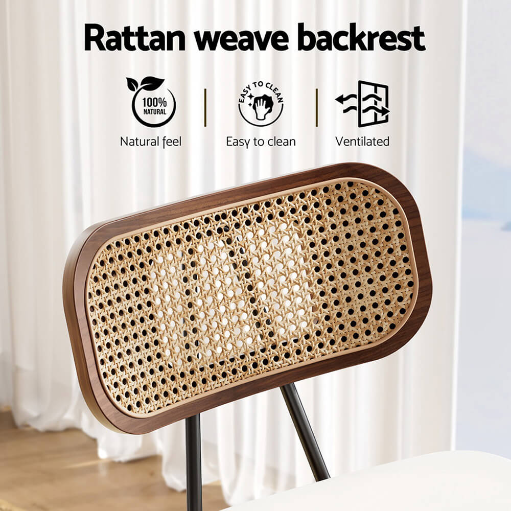 Natural Rattan Wooden 64cm Beige PU Leather Bar Stools | Set Of 2