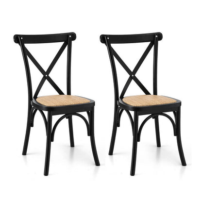 Edgewood | Country Natural Black Rattan Wooden Dining Chairs | Set Of 2 | Black