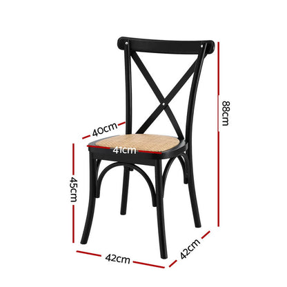 Edgewood | Country Natural Black Rattan Wooden Dining Chairs | Set Of 2 | Black