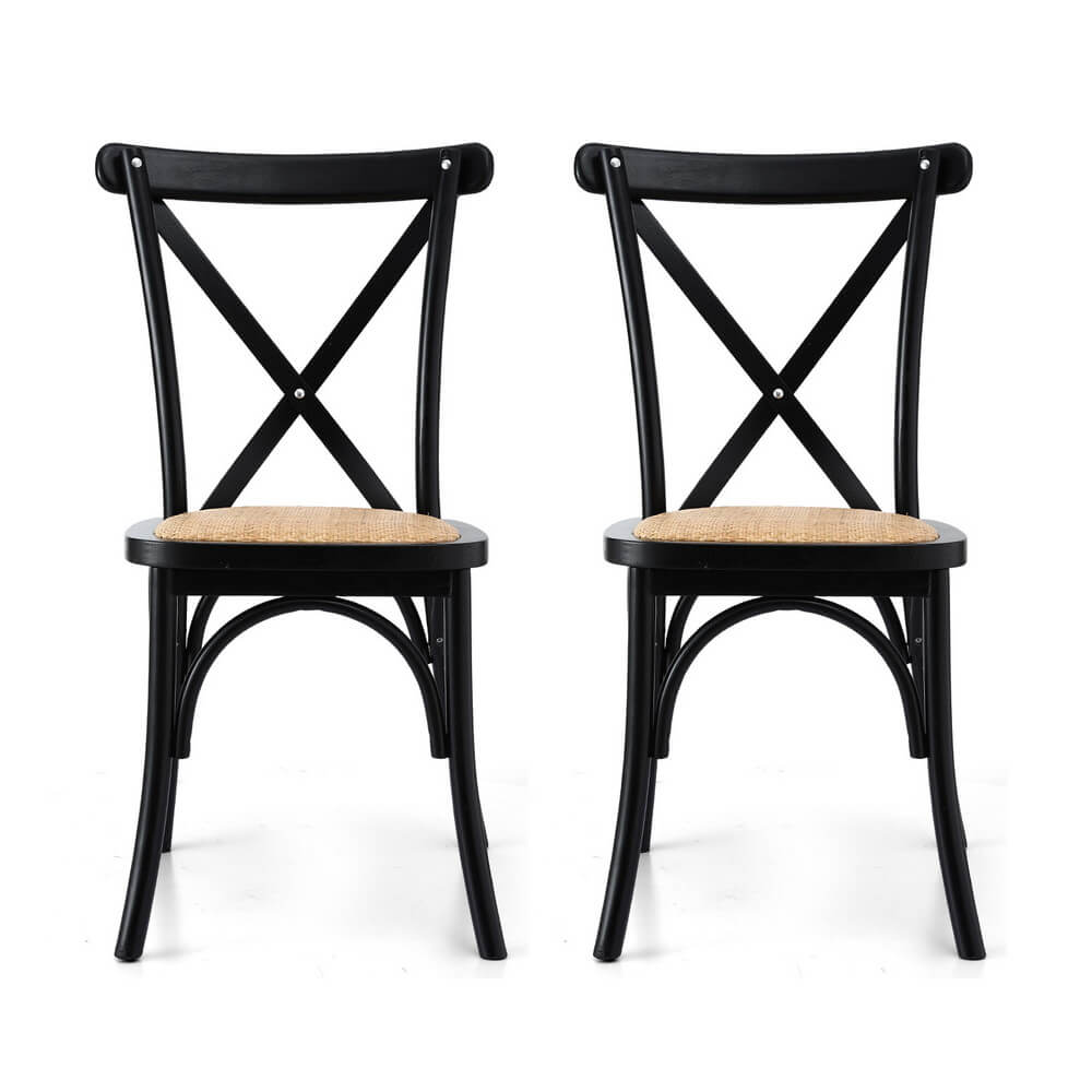 Edgewood | Country Natural Black Rattan Wooden Dining Chairs | Set Of 2 | Black