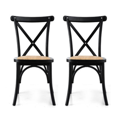 Edgewood | Country Natural Black Rattan Wooden Dining Chairs | Set Of 2 | Black