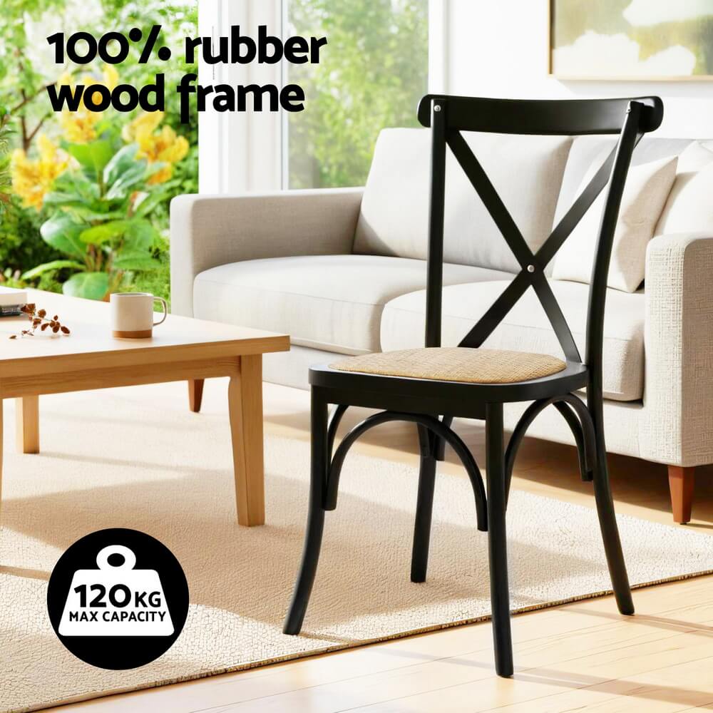 Edgewood | Country Natural Black Rattan Wooden Dining Chairs | Set Of 2 | Black