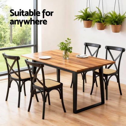 Edgewood | Country Natural Black Rattan Wooden Dining Chairs | Set Of 2 | Black